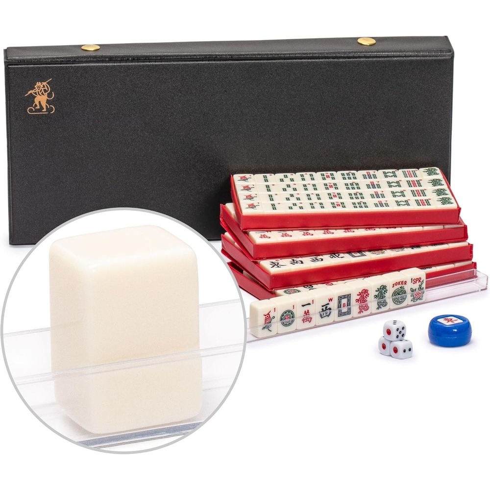 Mahjong Tile Set with Black Storage Case - Classic Cream Tiles and Red Racks